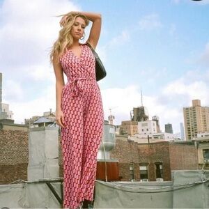 DVF | Collared Sleeveless Pink Modern Geo Jumpsuit *NWT*